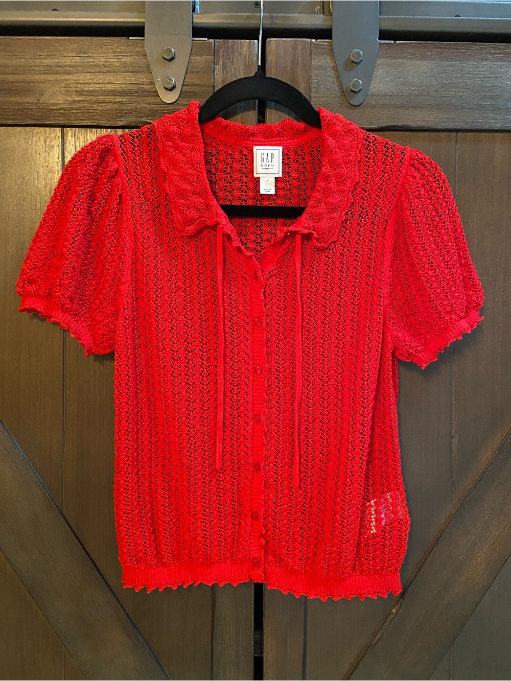 Gap X Doen Linen Blend Pointelle Short Sleeve Cardigan - Picture 3 of 6
